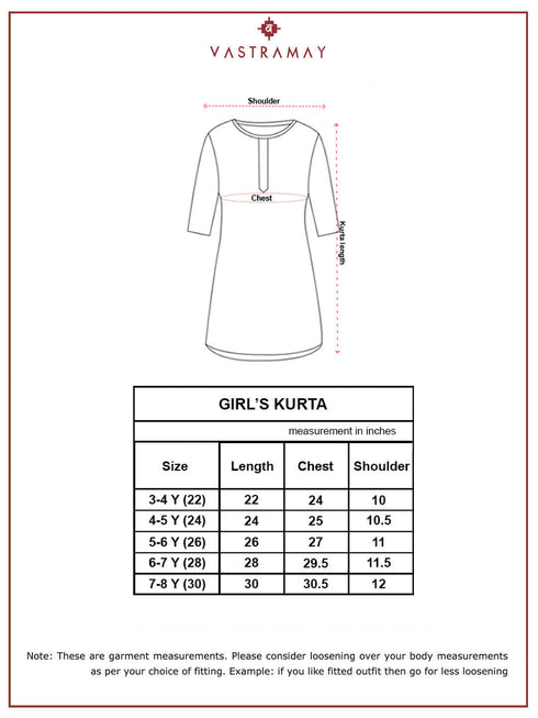 Girl's Orange Cotton Kurta With Thread Embroidery